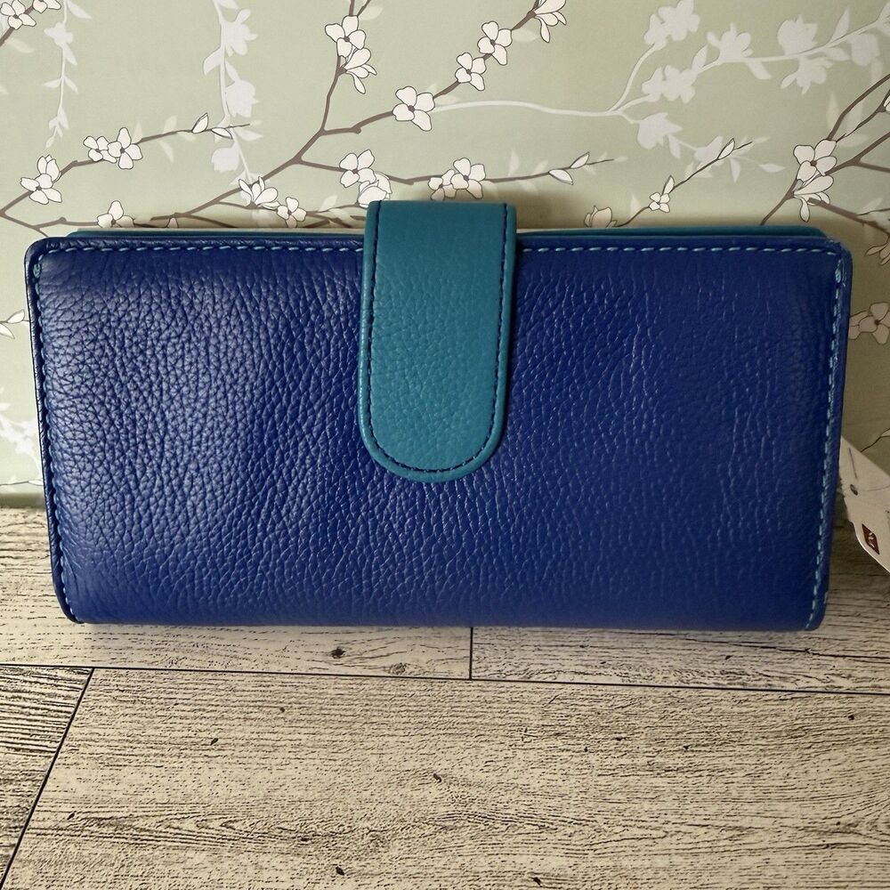 Mundi Silver Clutch Pebble Leather KissLock Organizer Wallet Photo Color Block